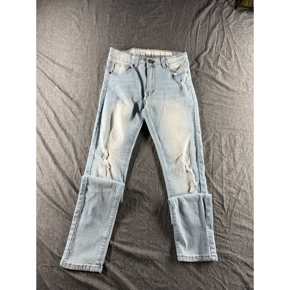 Reason Clothing Men's Jeans 30x32 Light Wash Distressed Slim Stretch Denim